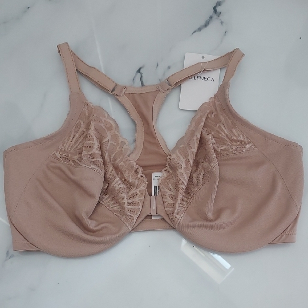 Tan Lace Racerback Bra with Underwire
